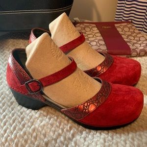Dansko Red Suede Mary Jane Embossed Clog